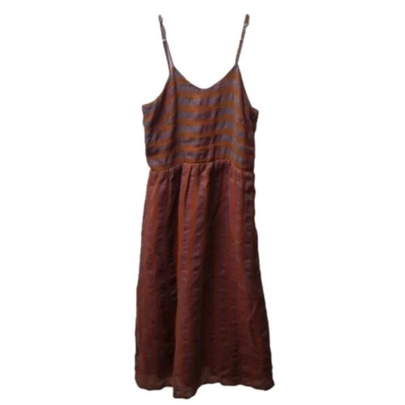 Loup Orange Purple Striped Summer Midi Dress Linen Viscose S - Picture 1 of 9